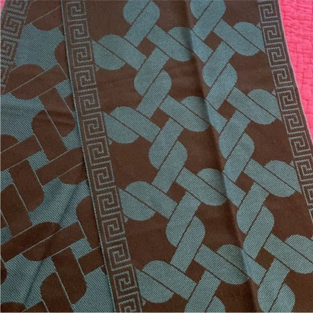 Versace 100% wool Black and Teal Patterned Scarf, 71 x14 inch
